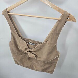 Lilyful Beige Neutral Smocked Back Tie Front Lined Crop Top Small